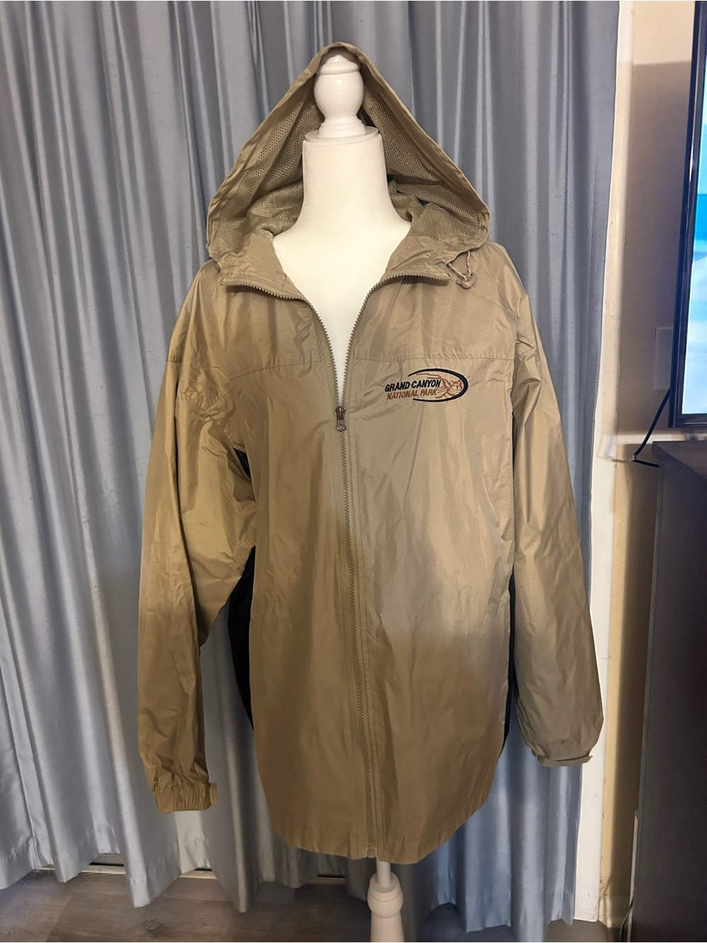 Beige Hooded Windbreaker Rain Jacket